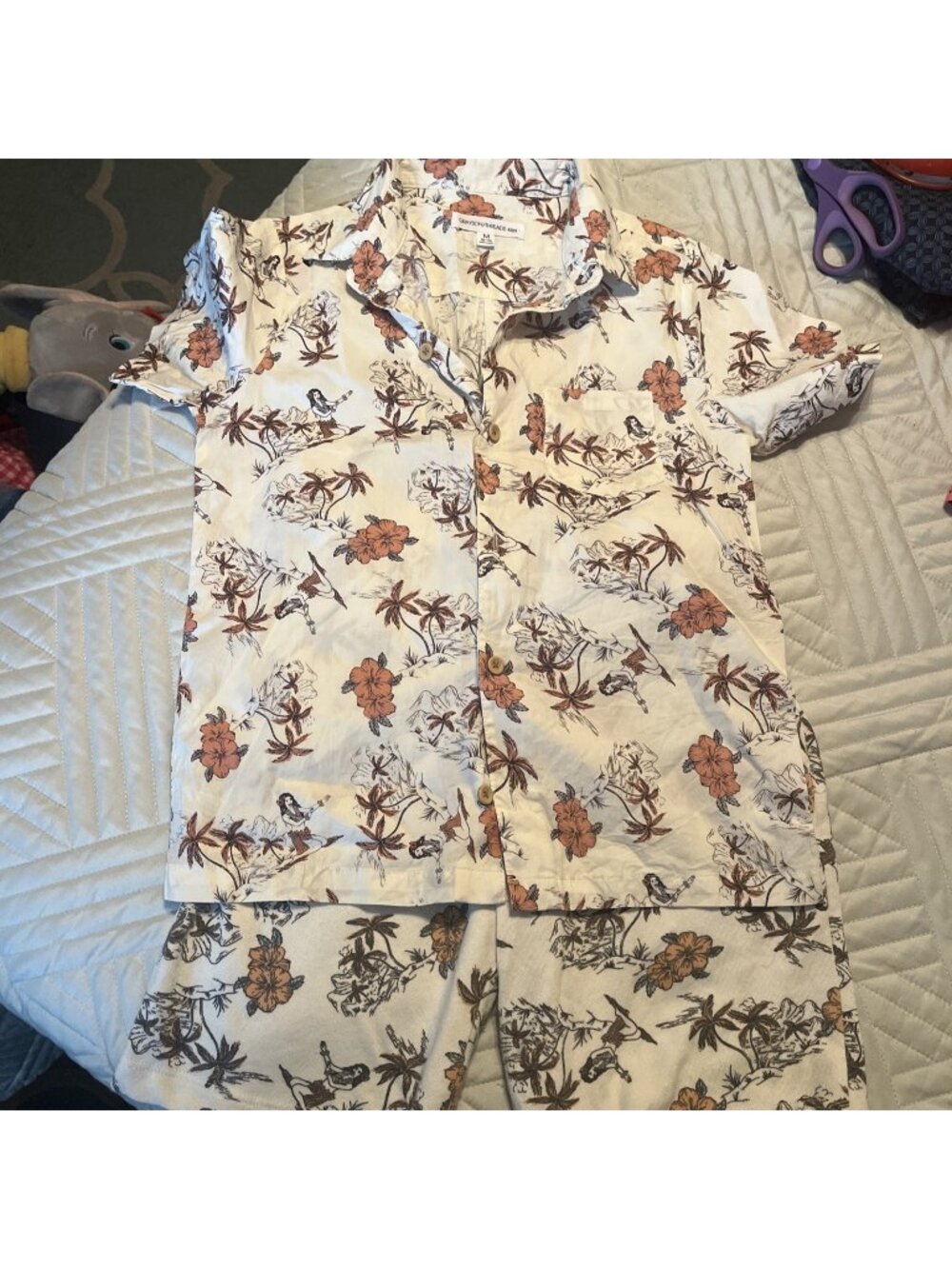 Boys matching outfit Grayson Threads medium 8-10 hawaiian button down luau set